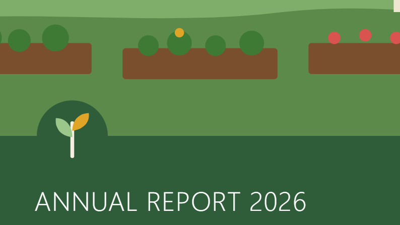 The cover of the example report: a garden under a blue sky